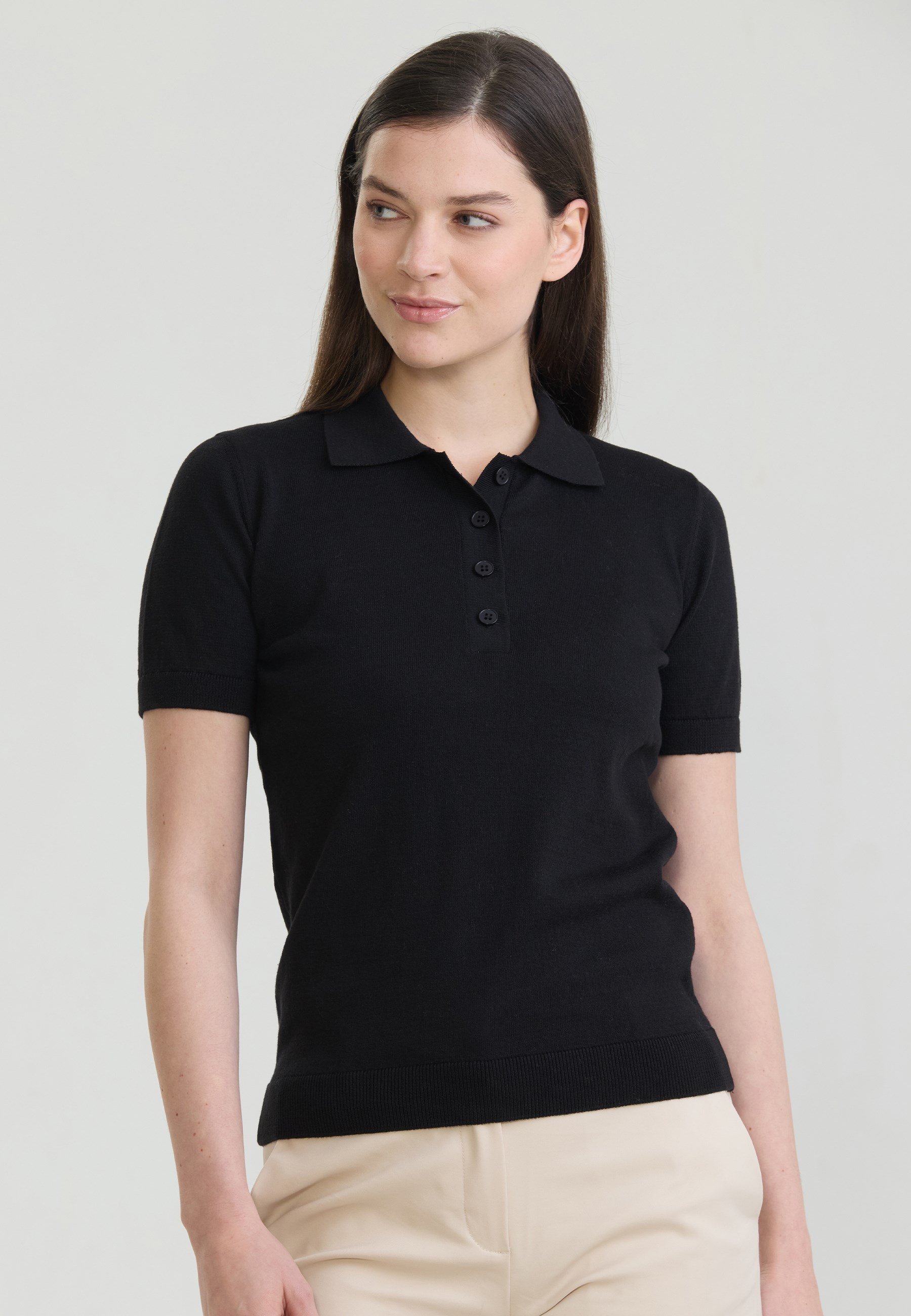 Kadın Basic Düğmeli Triko Polo T-Shirt