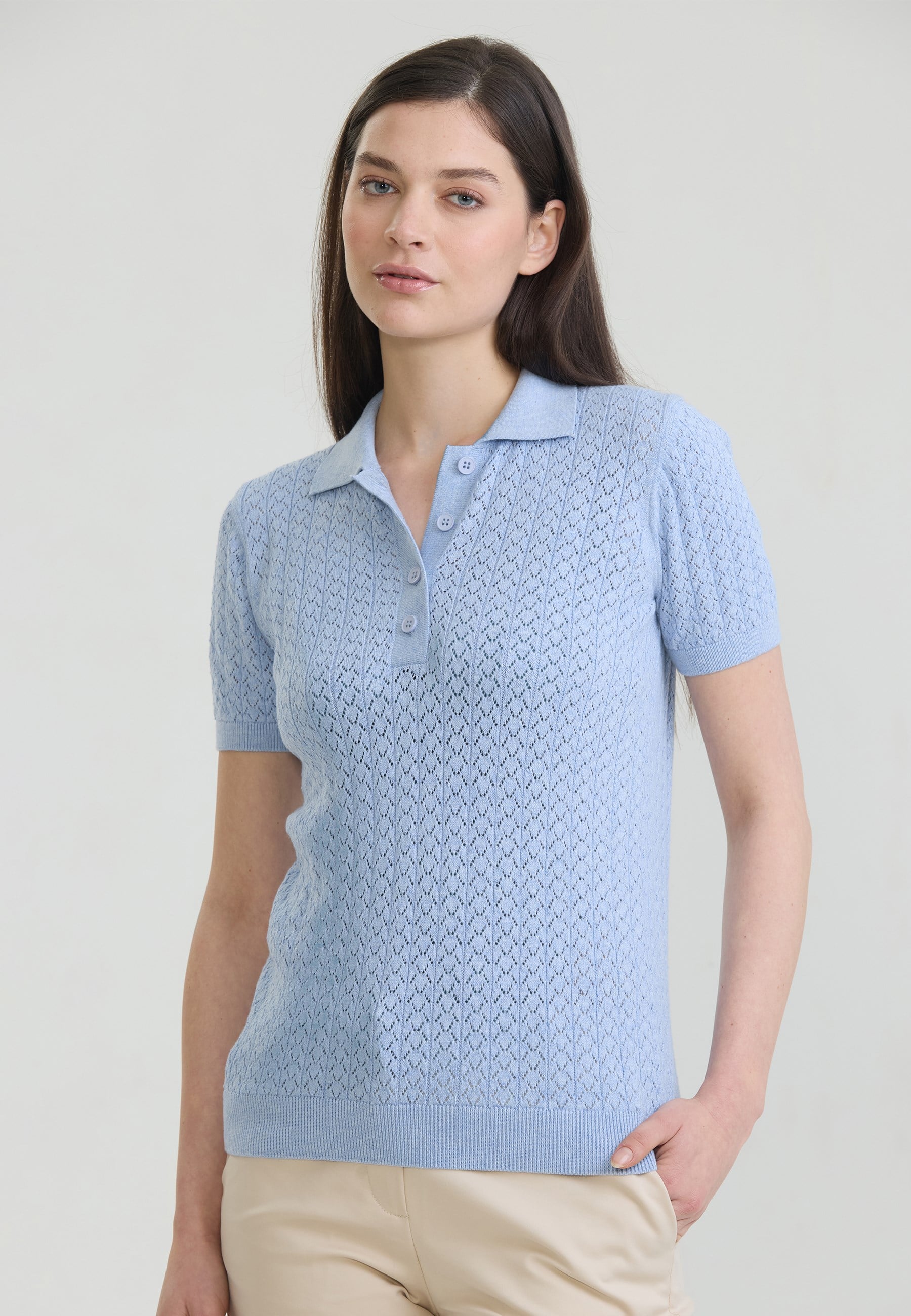 Kadın Delikli Nefes Alabilir Düğmeli Polo T-Shirt