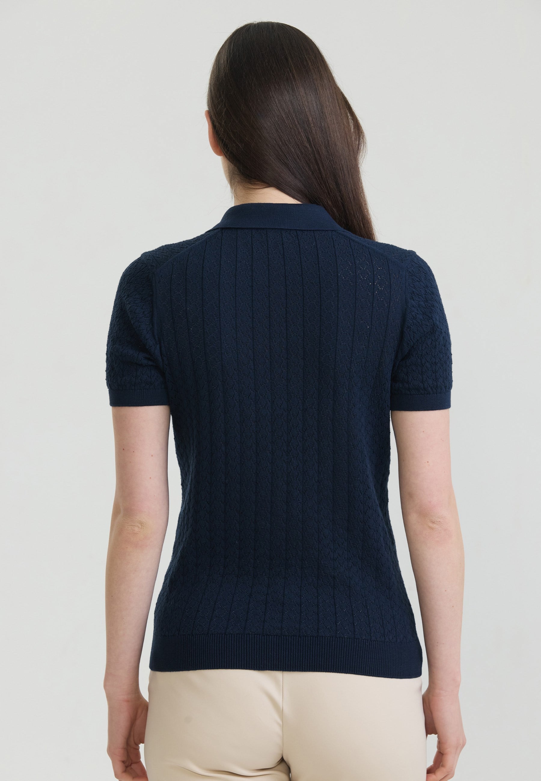 Kadın Delikli Nefes Alabilir Düğmeli Polo T-Shirt