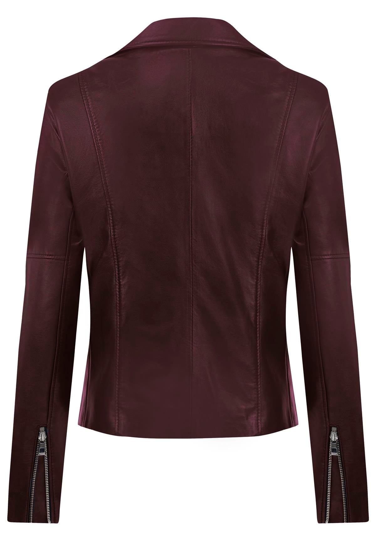 Kadın Slim Fit Çapraz Fermuarlı Deri Ceket - Bordo