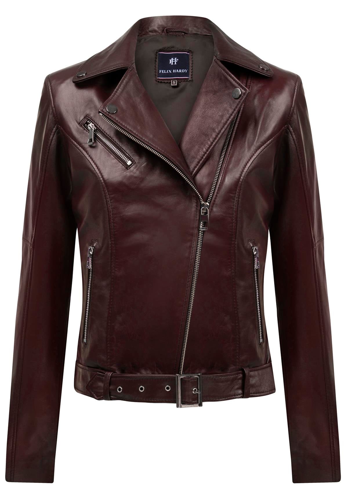 Kadın Slim Fit Çapraz Fermuarlı Deri Ceket - Bordo