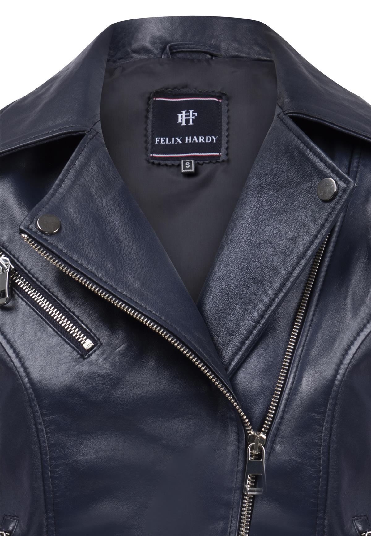 Kadın Slim Fit Çapraz Fermuarlı Deri Ceket - Koyu Mavi