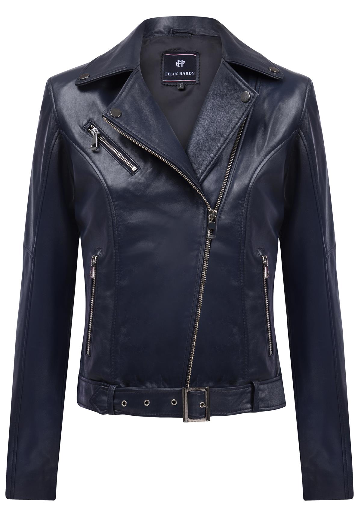 Kadın Slim Fit Çapraz Fermuarlı Deri Ceket - Koyu Mavi