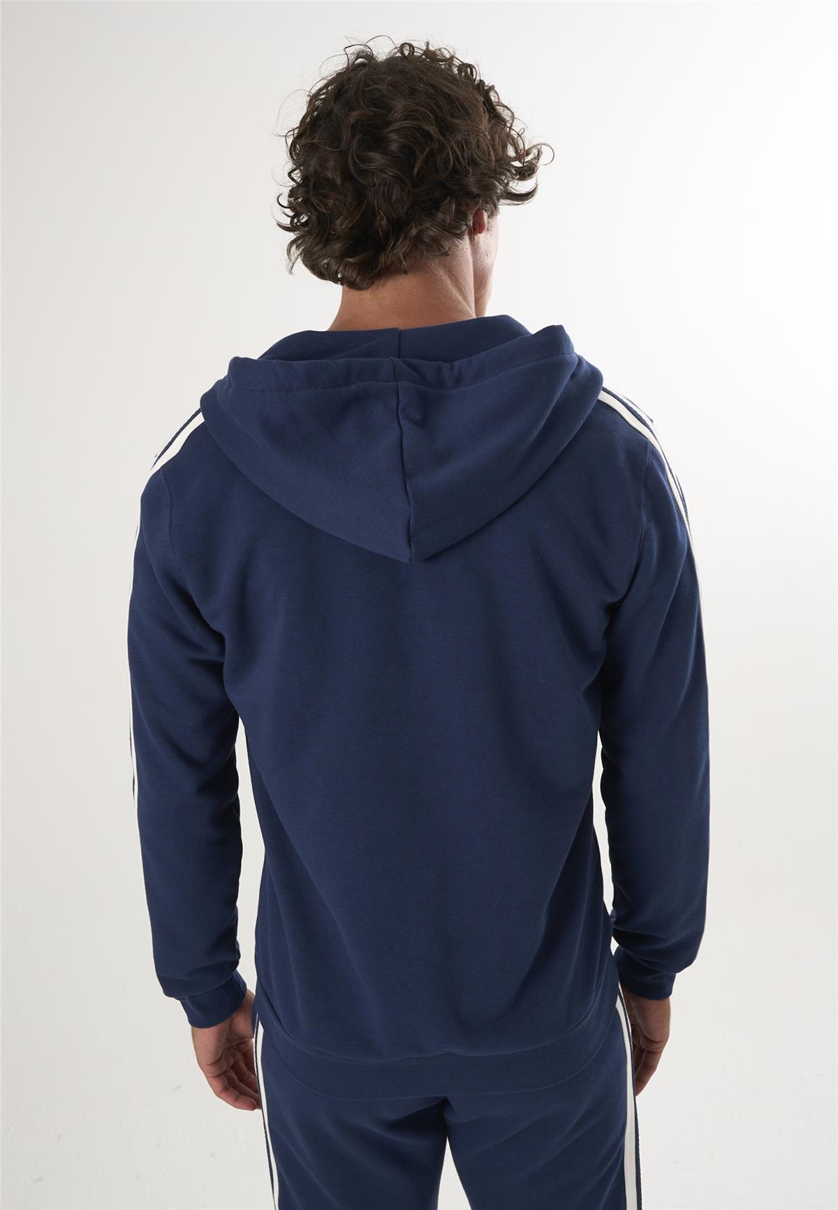 Tam Fermuarlı Kapüşonlu Sweatshirt - Lacivert