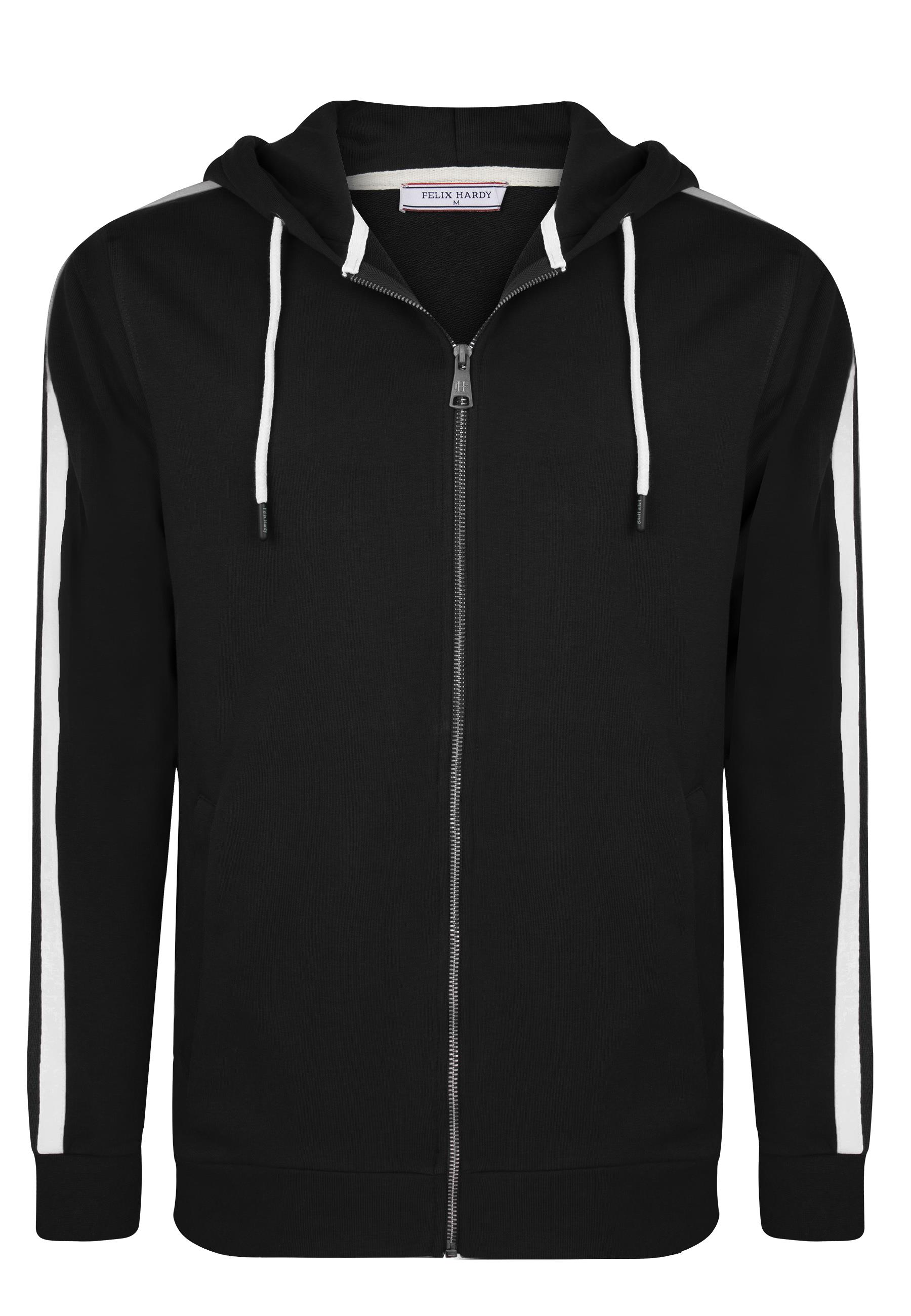 Tam Fermuarlı Kapüşonlu Sweatshirt - Siyah