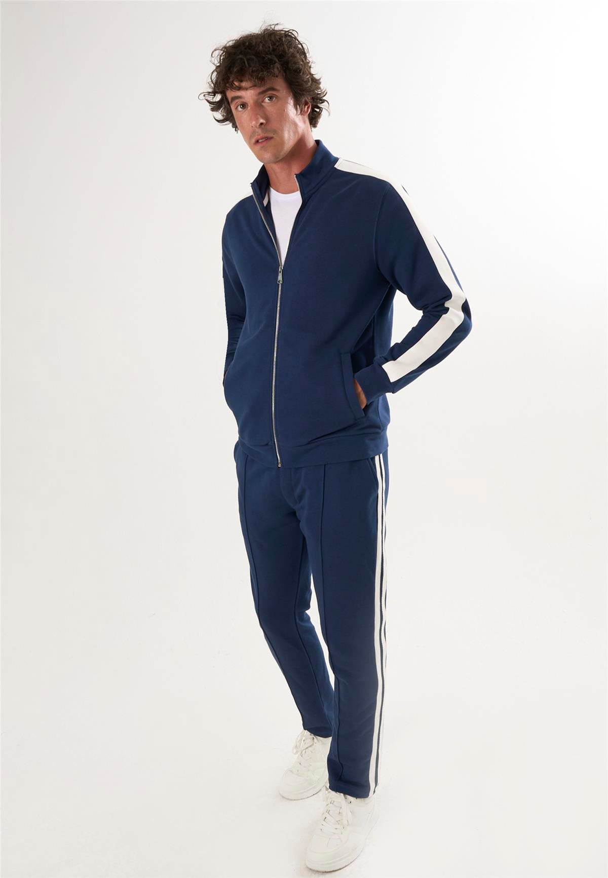 Yüksek Yaka Tam Fermuarlı Sweatshirt - Lacivert