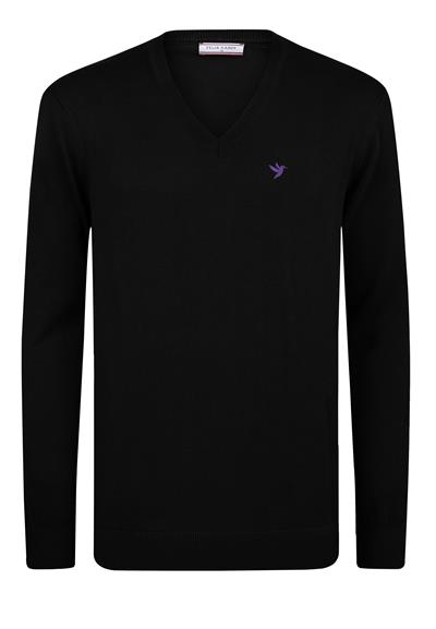 2li V Yaka Triko Kazak - Ekru-Siyah