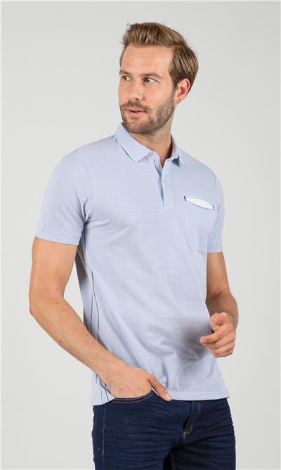 Düğme Detaylı Düz Polo Tişört - Mavi