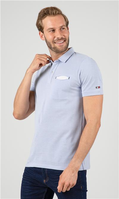 Düğme Detaylı Düz Polo Tişört - Mavi