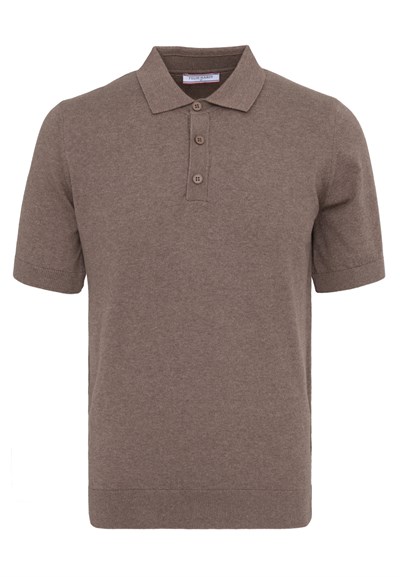 Erkek 2li Polo Yaka Triko Tişört-Bej-Kahverengi