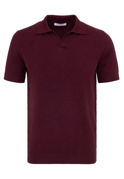 Erkek 2li V Yaka Triko Polo Tişört-Bej-Bordo
