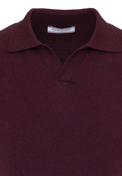 Erkek 2li V Yaka Triko Polo Tişört-Siyah-Bordo