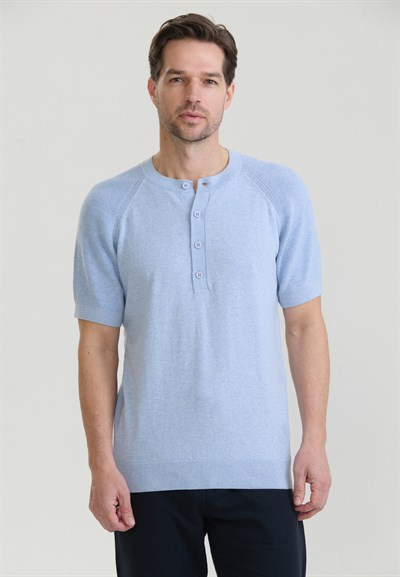 Erkek Basic Bisiklet Yaka Düğme Kapama Detaylı Triko T-Shirt