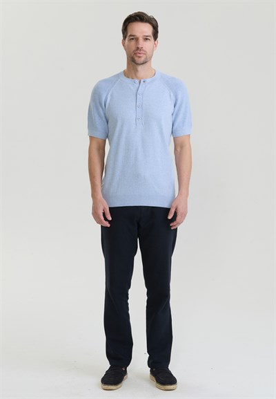 Erkek Basic Bisiklet Yaka Düğme Kapama Detaylı Triko T-Shirt