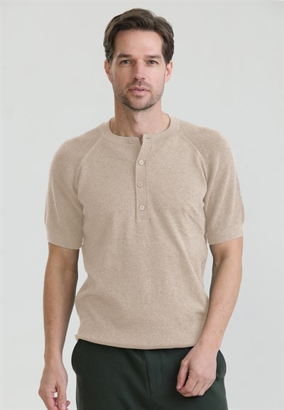 Erkek Basic Bisiklet Yaka Düğme Kapama Detaylı Triko T-Shirt