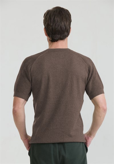 Erkek Basic Bisiklet Yaka Düğme Kapama Detaylı Triko T-Shirt