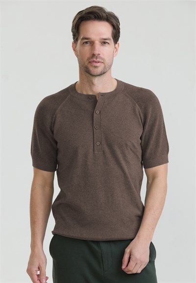 Erkek Basic Bisiklet Yaka Düğme Kapama Detaylı Triko T-Shirt