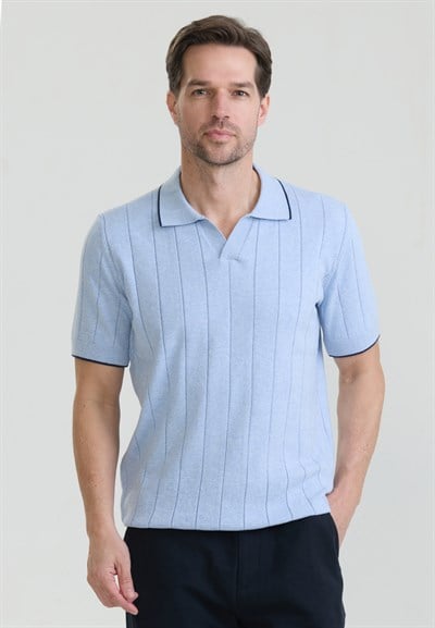 Erkek Basic Düğmesiz Triko Polo T-Shirt
