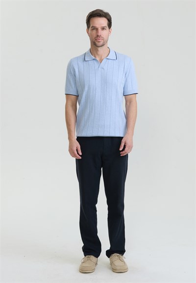 Erkek Basic Düğmesiz Triko Polo T-Shirt