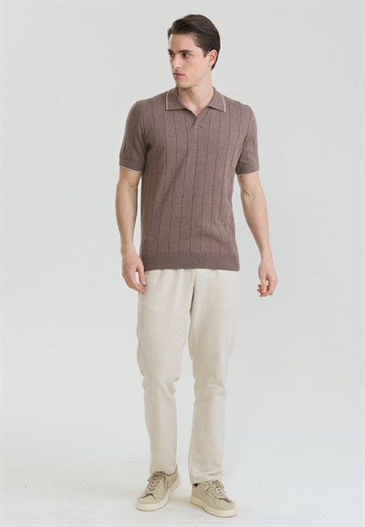 Erkek Basic Düğmesiz Triko Polo T-Shirt