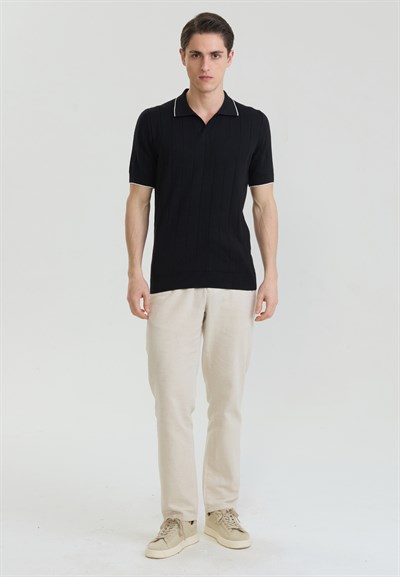 Erkek Basic Düğmesiz Triko Polo T-Shirt