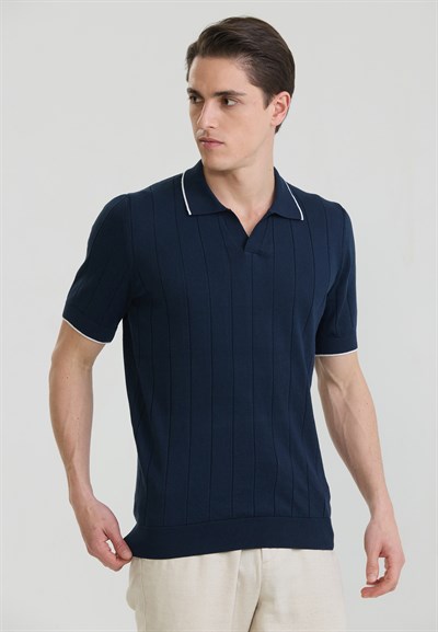 Erkek Basic Düğmesiz Triko Polo T-Shirt