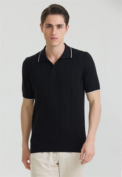 Erkek Basic Düğmesiz Triko Polo T-Shirt