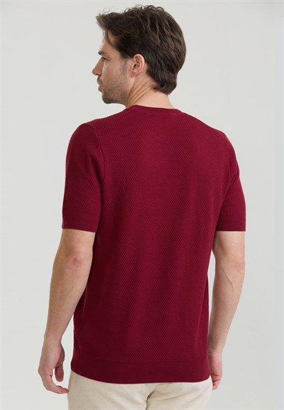 Erkek Bisiklet Yaka Triko Tişört - Bordo