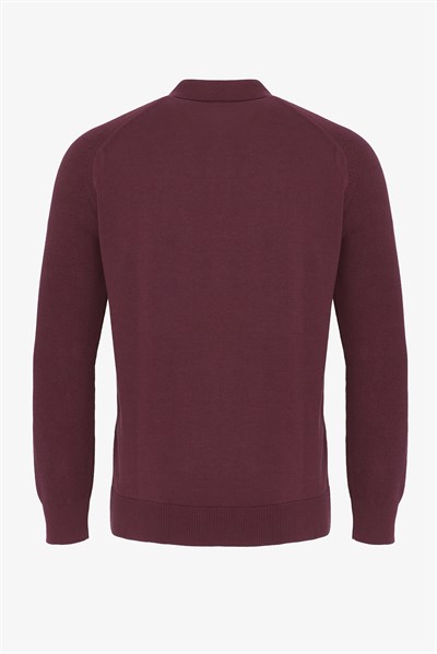 Erkek Düğmeli Polo Yaka  Kazak-Bordo