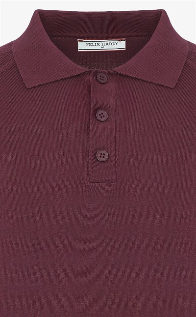 Erkek Düğmeli Polo Yaka  Kazak-Bordo