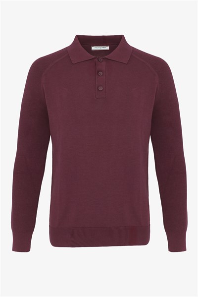 Erkek Düğmeli Polo Yaka  Kazak-Bordo