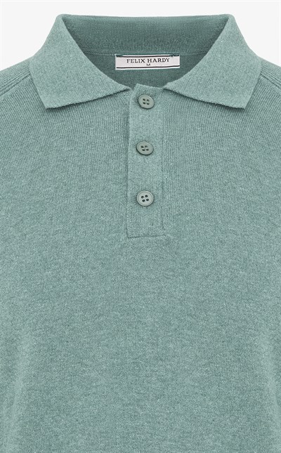 Erkek Düğmeli Polo Yaka  Kazak-Yeşil