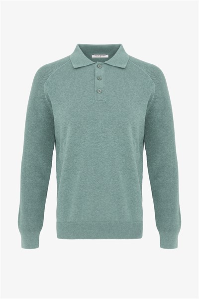 Erkek Düğmeli Polo Yaka  Kazak-Yeşil