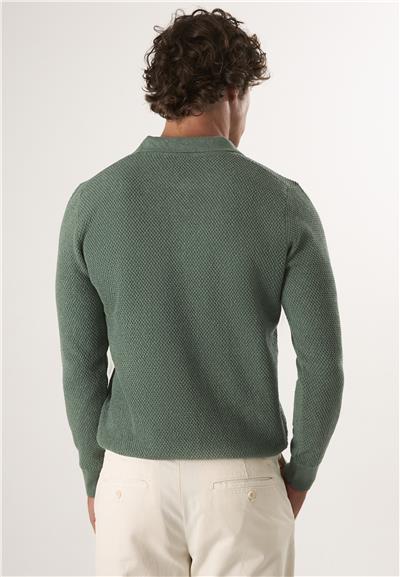 Erkek Düğmeli Polo Yaka Triko Kazak - Yeşil