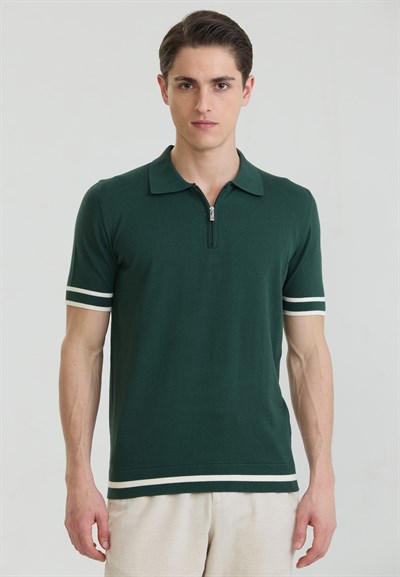 Erkek Fermuar Kapama Detaylı Triko Polo T-Shirt