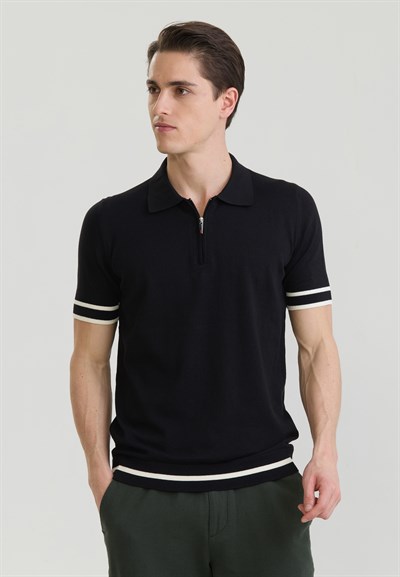 Erkek Fermuar Kapama Detaylı Triko Polo T-Shirt