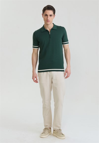 Erkek Fermuar Kapama Detaylı Triko Polo T-Shirt