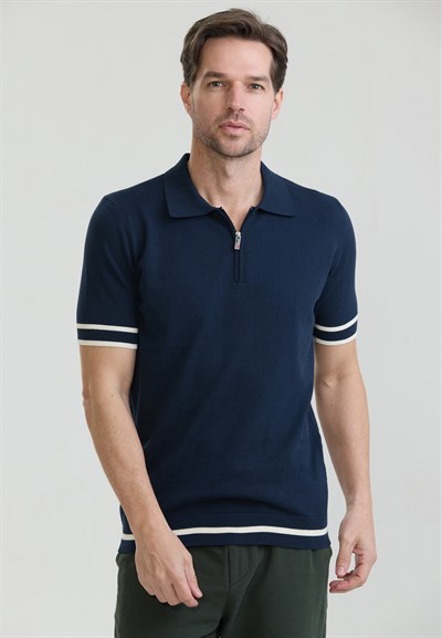Erkek Fermuar Kapama Detaylı Triko Polo T-Shirt
