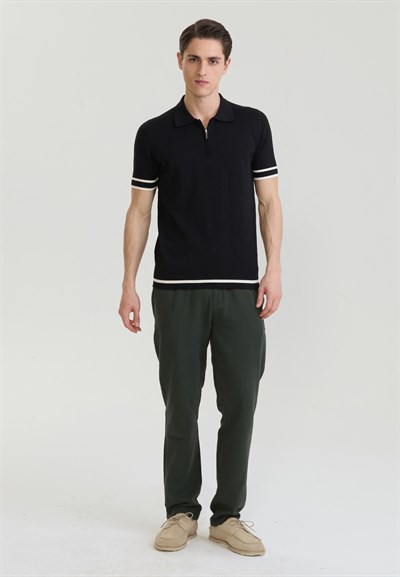 Erkek Fermuar Kapama Detaylı Triko Polo T-Shirt