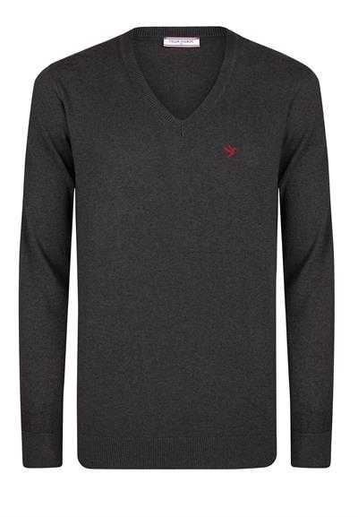 Erkek Klasik V Yaka Triko Kazak - Antrasit