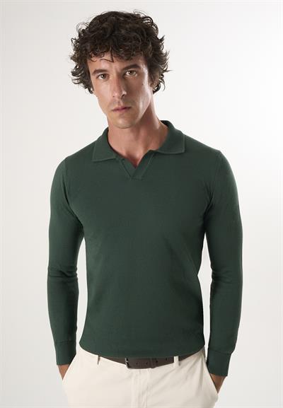 Erkek Polo Yaka Basic Kazak - Koyu Yeşil