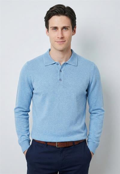 Erkek Polo Yaka Basic Kazak - Mavi