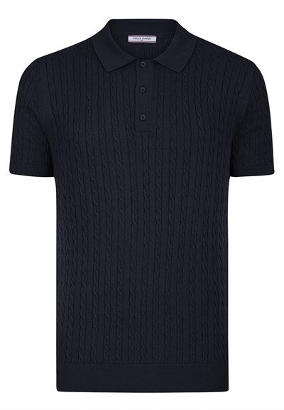 Erkek Saç Örgü Dokulu Triko Polo-Lacivert