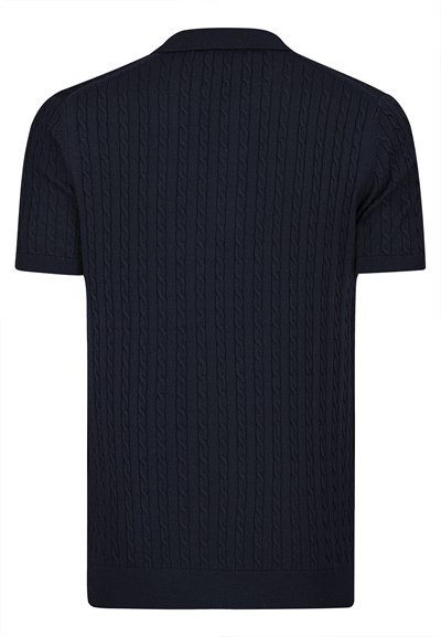 Erkek Saç Örgü Dokulu Triko Polo-Lacivert