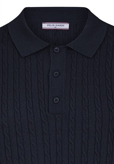 Erkek Saç Örgü Dokulu Triko Polo-Lacivert