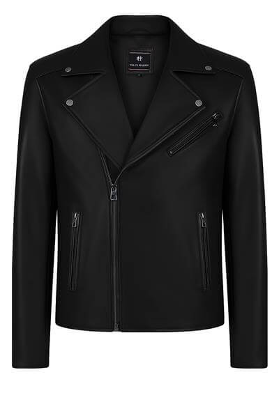 Felix Hardy Siyah Kuzu Derisi Erkek Biker Ceket