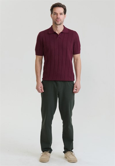 Erkek V Yaka Triko Polo - Bordo