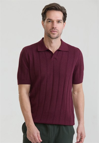 Erkek V Yaka Triko Polo - Bordo