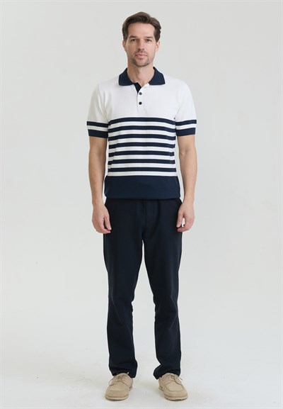 Erkek Yan Çizgili Triko Polo T-Shirt