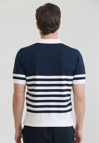 Erkek Yan Çizgili Triko Polo T-Shirt